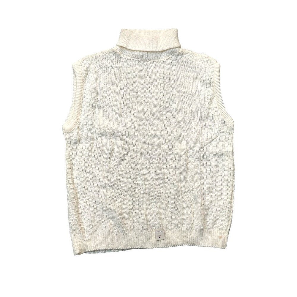 Vintage 1940s-1950s Cream Ribbed Sleeveless Knit Turtleneck Sweater Top Medium